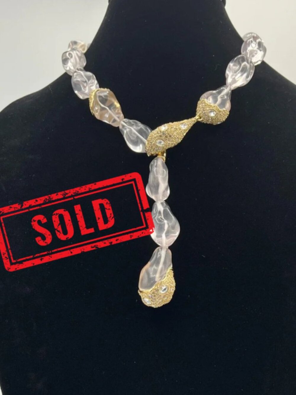 **SOLD**Signed Alexis Bittar Liquid Lucite Crystal Pebble Lariat Necklace NWOT